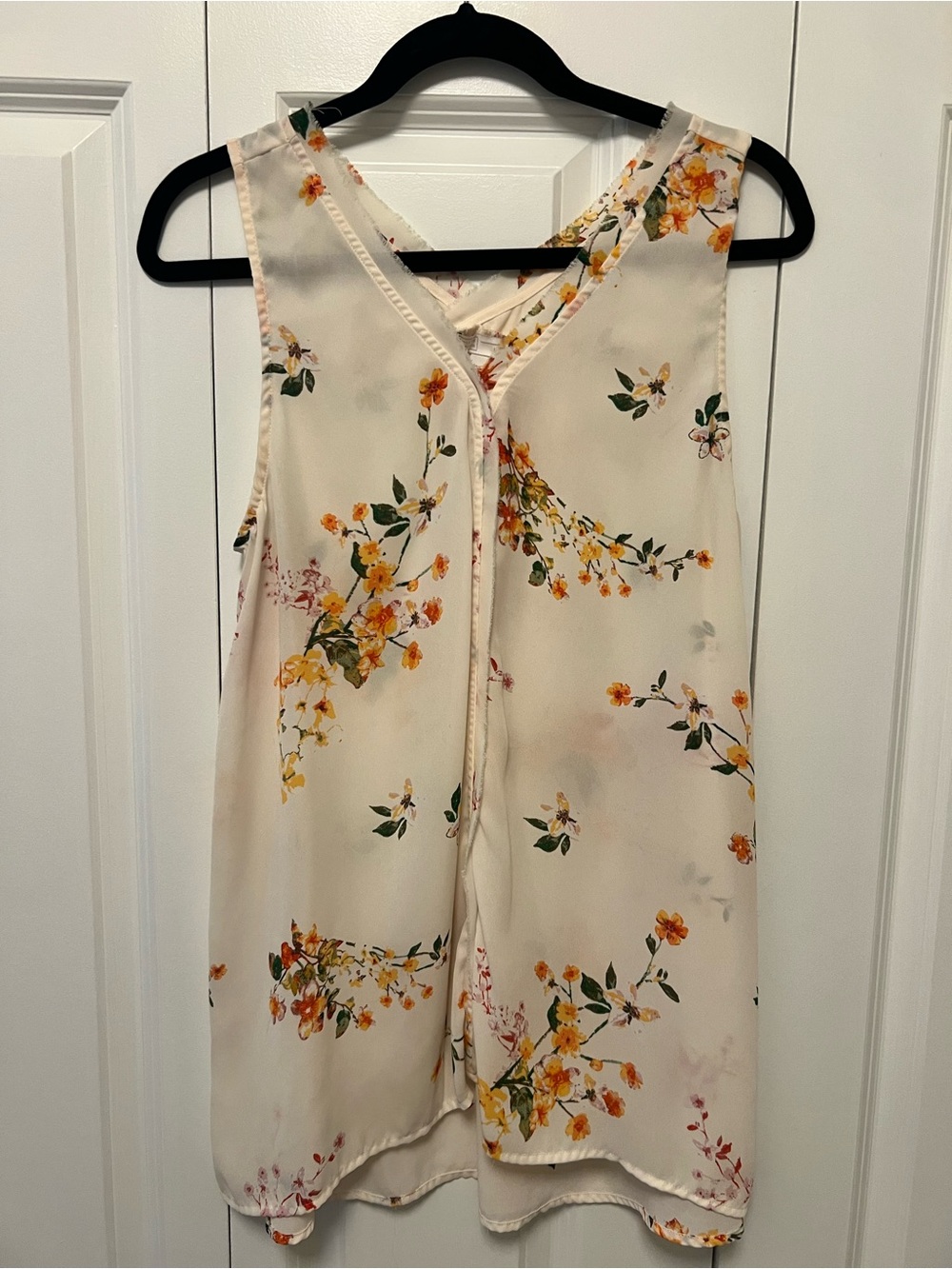 14th & Union Cream Blouse with Orange and Yellow Floral Trim
